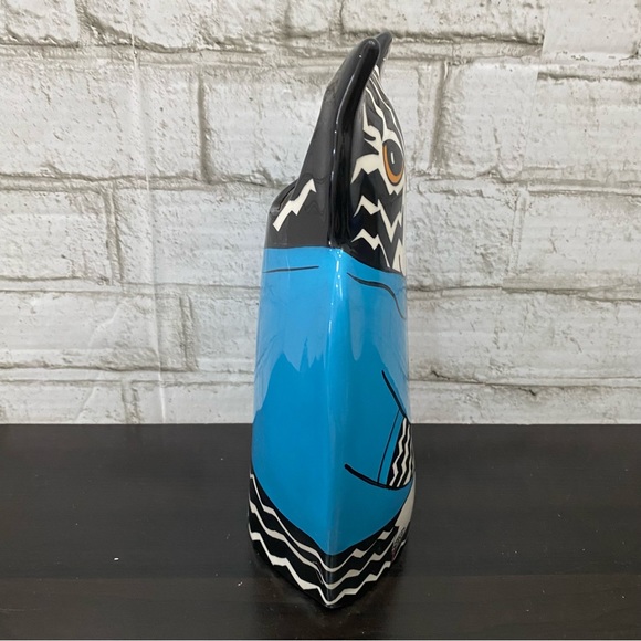 CATS by Nina Lyman Blue Ceramic Cat Golfer 9.5” Planter Vase - Picture 9 of 15